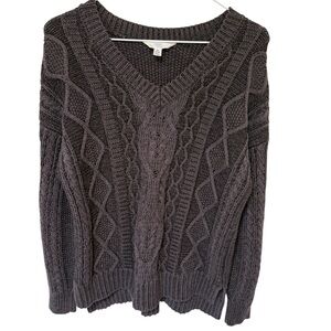 Womens VTG Y2K Cable Knit Chunky‎ Cotton Sweater Small Charcoal Gray Fisherman